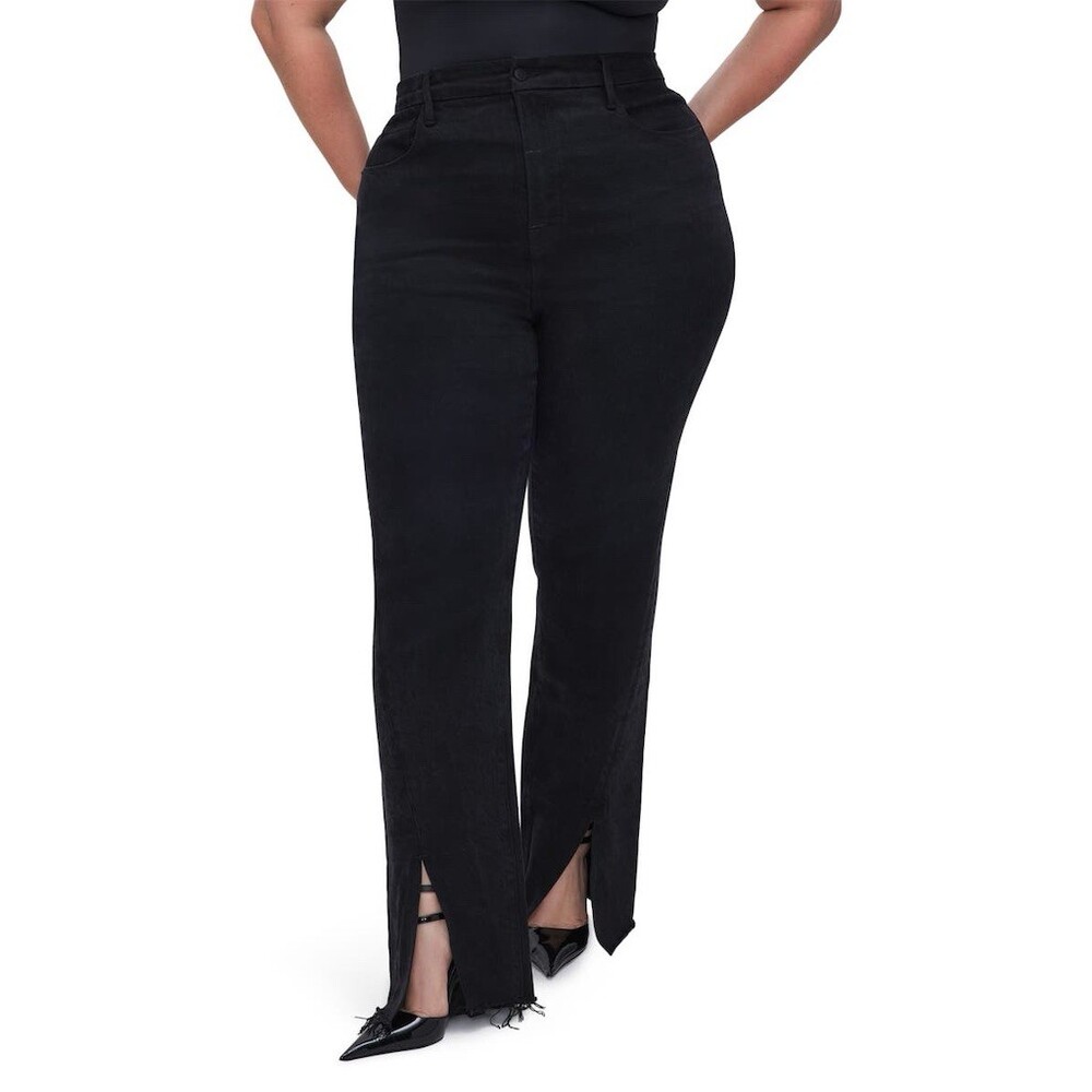 Good American Good Boy Straight Women’s Twisted Slit Jeans Black High Rise